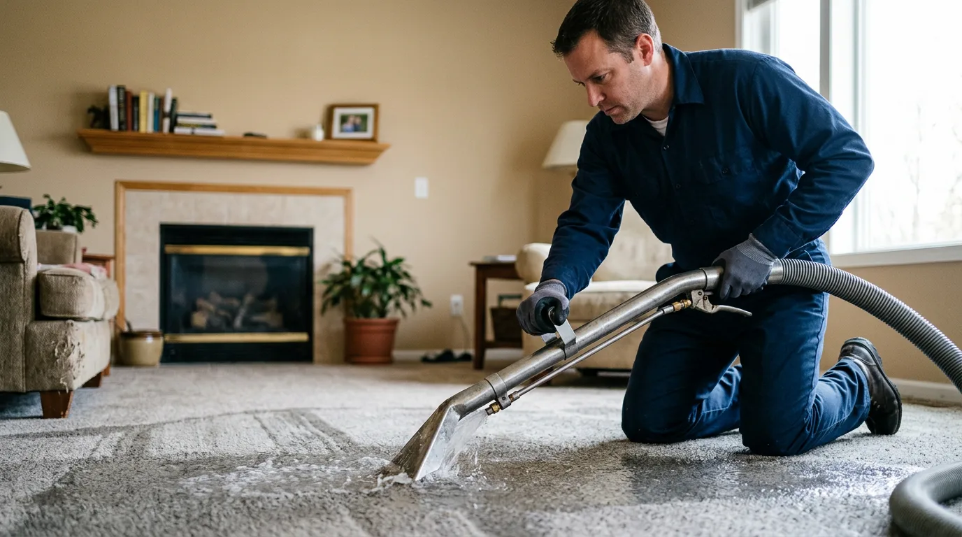 Water damage restoration technician working near Stillwater, ME